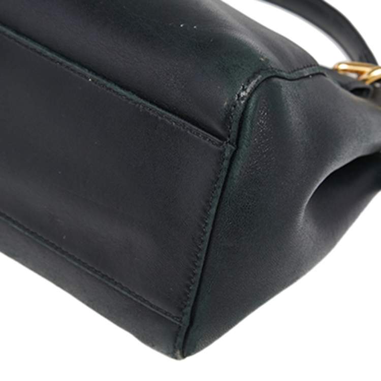 Pre Owned Fendi Black Leather Mini Peekaboo Top Handle Bag