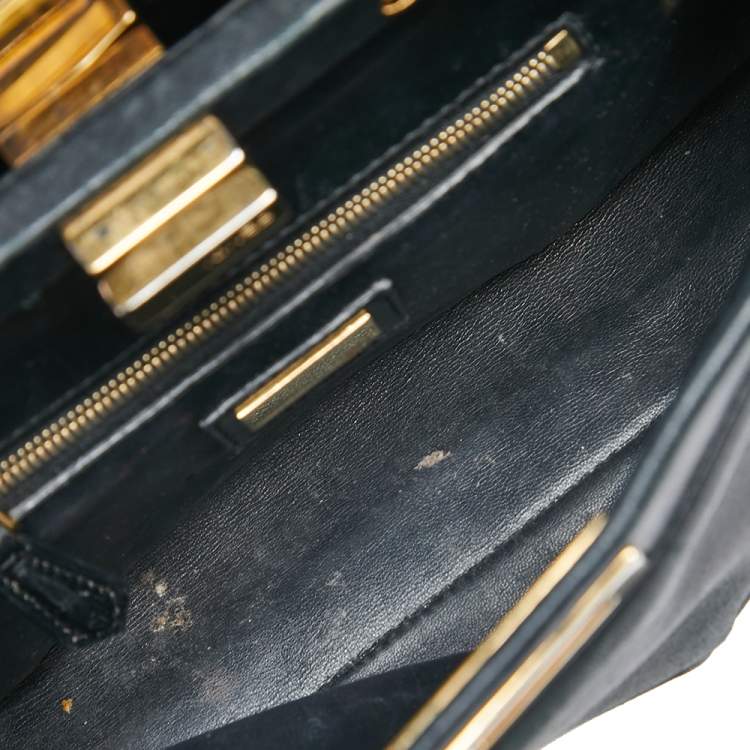 Pre Owned Fendi Black Leather Mini Peekaboo Top Handle Bag