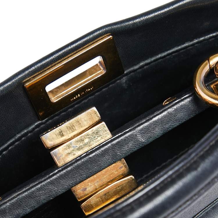 Pre Owned Fendi Black Leather Mini Peekaboo Top Handle Bag