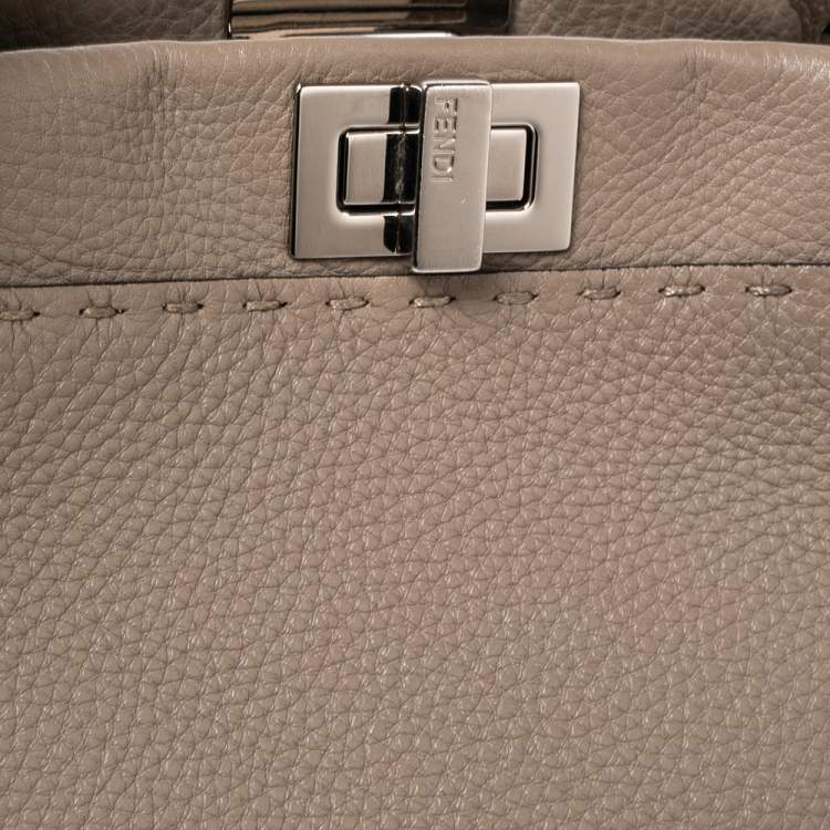 Pre Owned Fendi Beige Selleria Leather and Python Mini Peekaboo Top Handle Bag