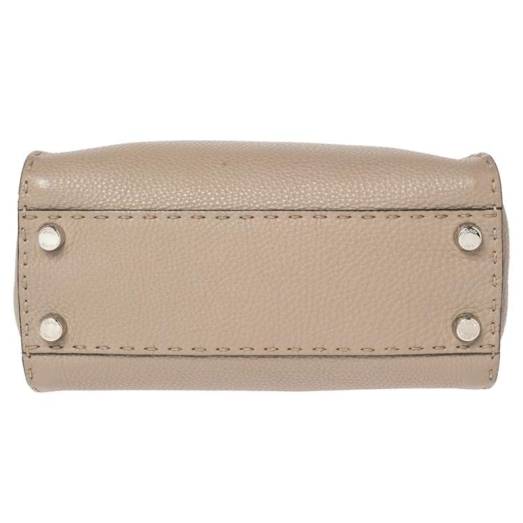 Pre Owned Fendi Beige Selleria Leather and Python Mini Peekaboo Top Handle Bag