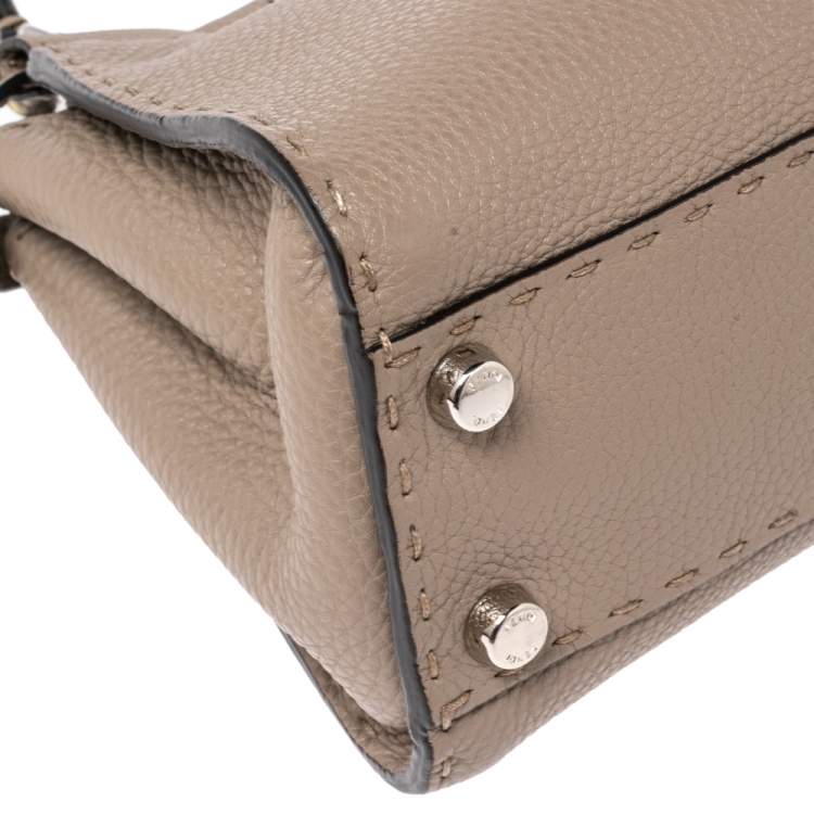 Pre Owned Fendi Beige Selleria Leather and Python Mini Peekaboo Top Handle Bag