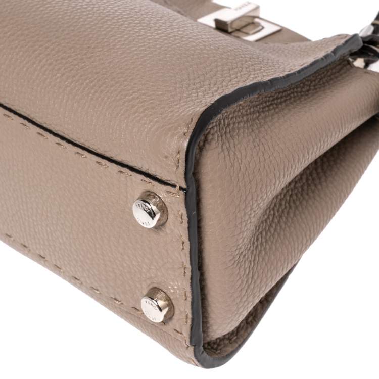 Pre Owned Fendi Beige Selleria Leather and Python Mini Peekaboo Top Handle Bag