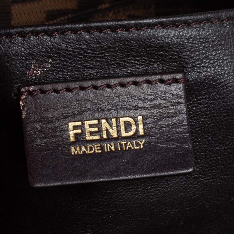 Pre Owned Fendi Tobacco/Green Zucca Canvas and Textured Leather Large Linda Satchel 