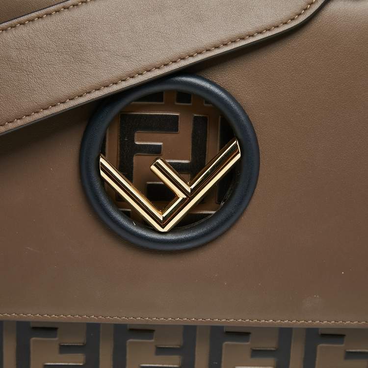 Pre Owned Fendi Two Tone Leather Kan I F Logo Shoulder Bag