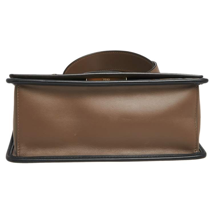 Pre Owned Fendi Two Tone Leather Kan I F Logo Shoulder Bag