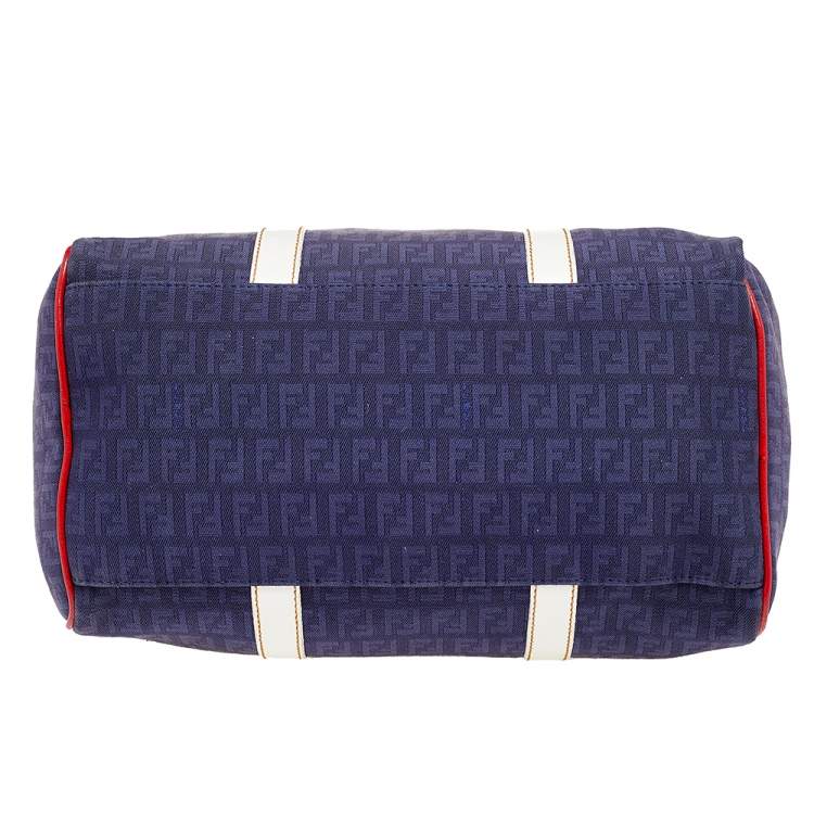 Pre Owned Fendi Multicolor Zucchino Canvas and Patent Leather Forever Bauletto Boston Bag