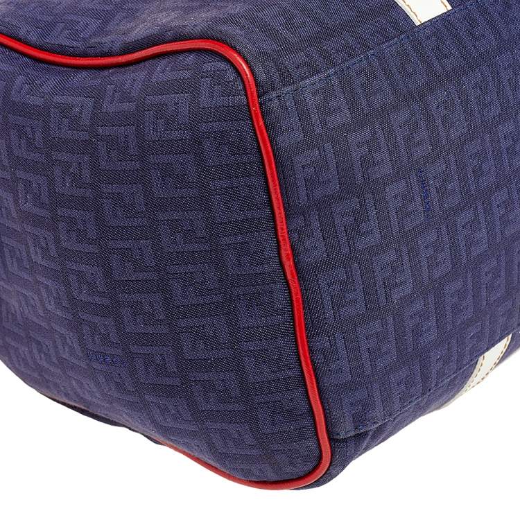 Pre Owned Fendi Multicolor Zucchino Canvas and Patent Leather Forever Bauletto Boston Bag