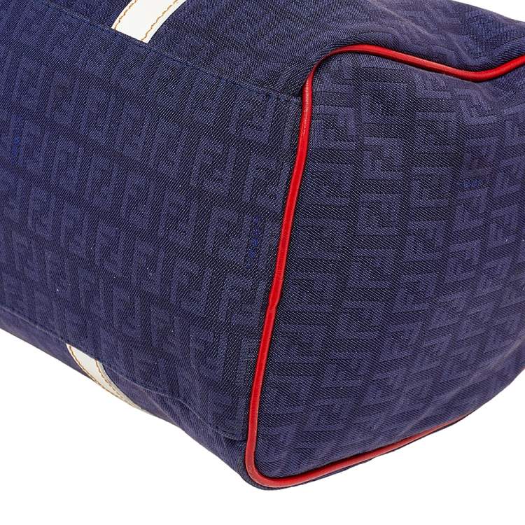 Pre Owned Fendi Multicolor Zucchino Canvas and Patent Leather Forever Bauletto Boston Bag