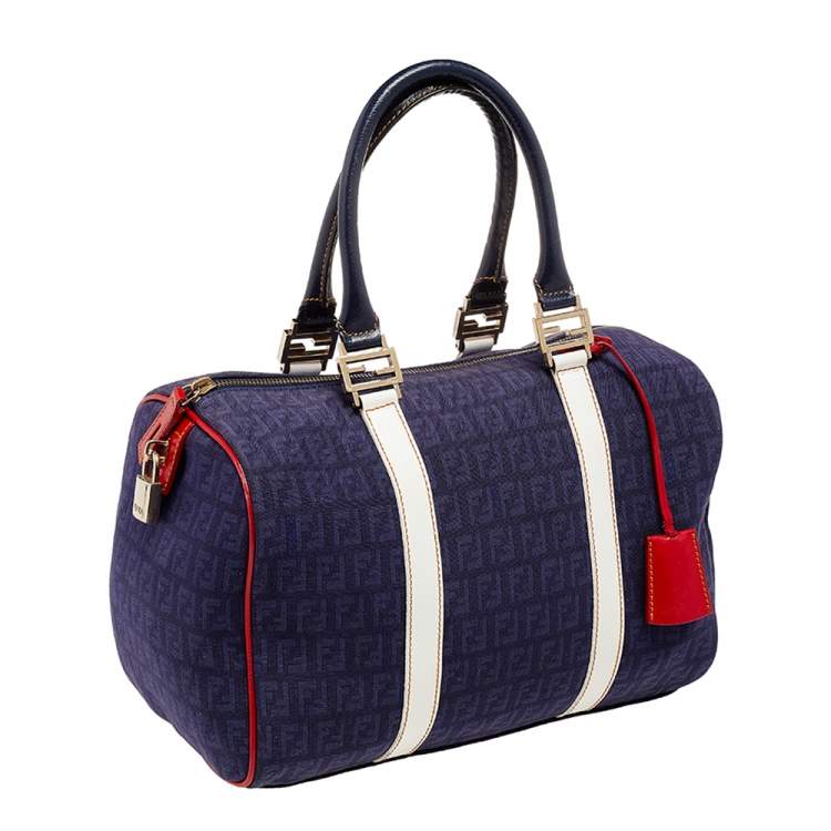 Pre Owned Fendi Multicolor Zucchino Canvas and Patent Leather Forever Bauletto Boston Bag