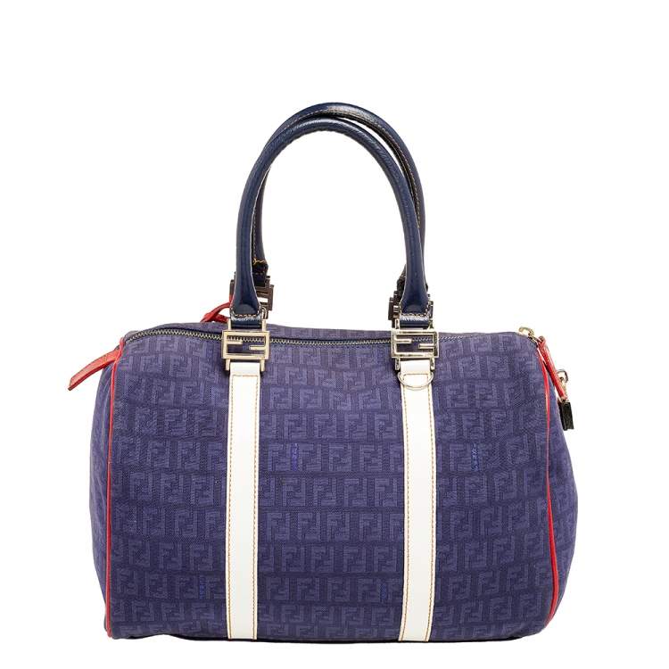Pre Owned Fendi Multicolor Zucchino Canvas and Patent Leather Forever Bauletto Boston Bag