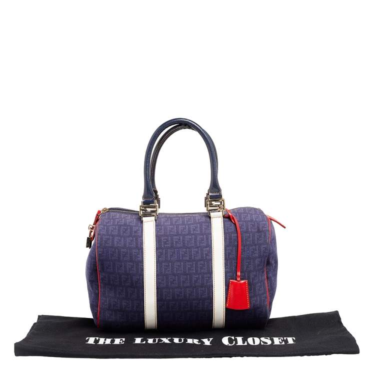 Pre Owned Fendi Multicolor Zucchino Canvas and Patent Leather Forever Bauletto Boston Bag