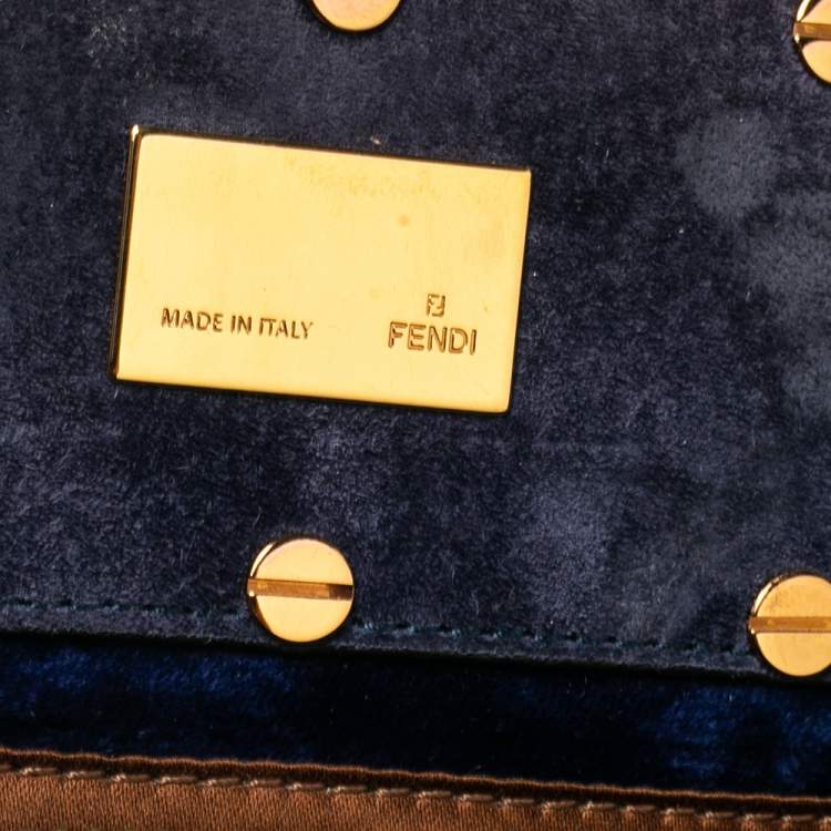 Pre Owned Fendi Navy Blue Velvet Small Mia Tote