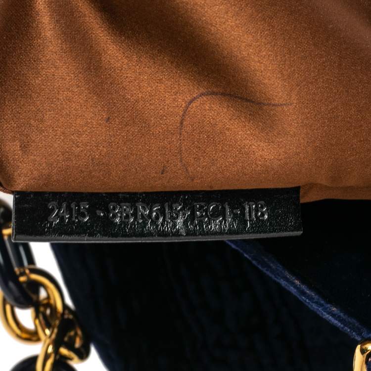 Pre Owned Fendi Navy Blue Velvet Small Mia Tote