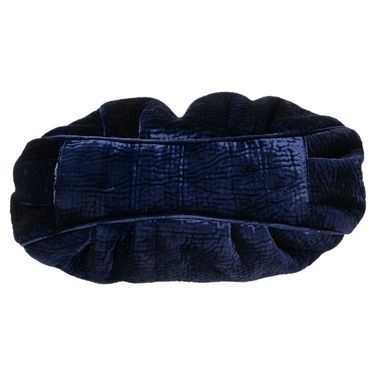 Pre Owned Fendi Navy Blue Velvet Small Mia Tote