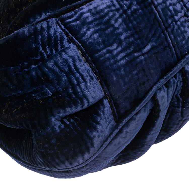 Pre Owned Fendi Navy Blue Velvet Small Mia Tote