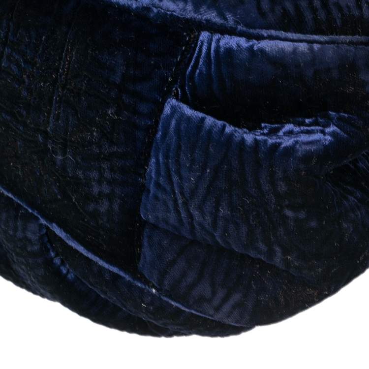 Pre Owned Fendi Navy Blue Velvet Small Mia Tote