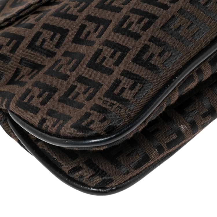 Pre Owned Fendi Black Zucca Canvas and Leather Trim Baguette Bag