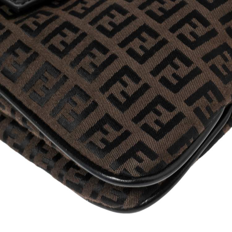 Pre Owned Fendi Black Zucca Canvas and Leather Trim Baguette Bag