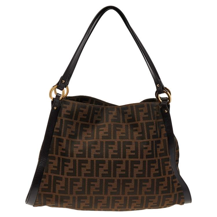 Pre Owned Fendi Tobacco Zucca Canvas and Leather Chef Tote