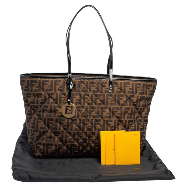 Pre Owned Fendi Tobacco Zucca Fabric Roll Tote