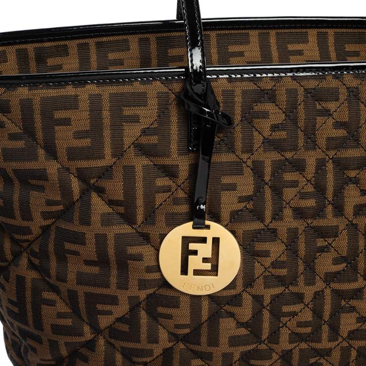 Pre Owned Fendi Tobacco Zucca Fabric Roll Tote