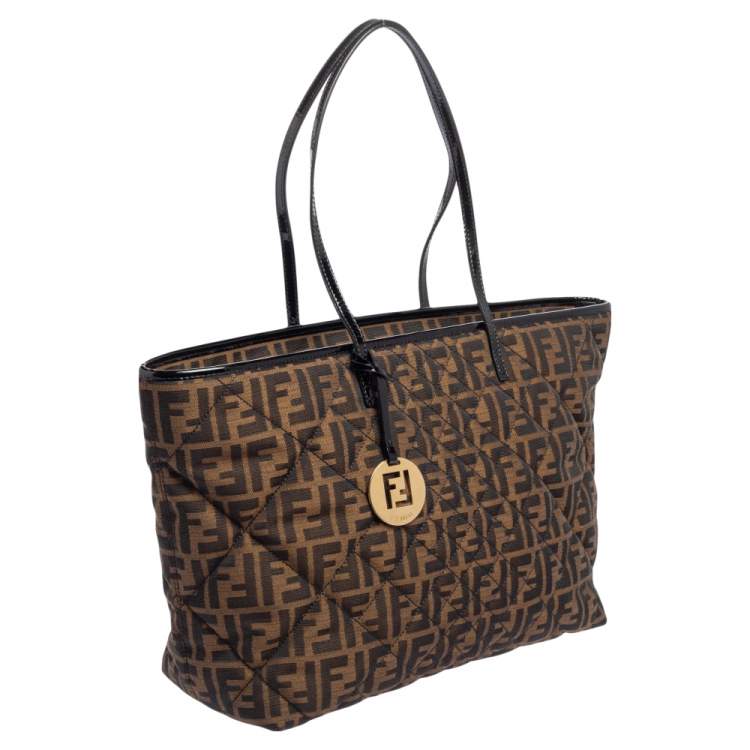 Pre Owned Fendi Tobacco Zucca Fabric Roll Tote