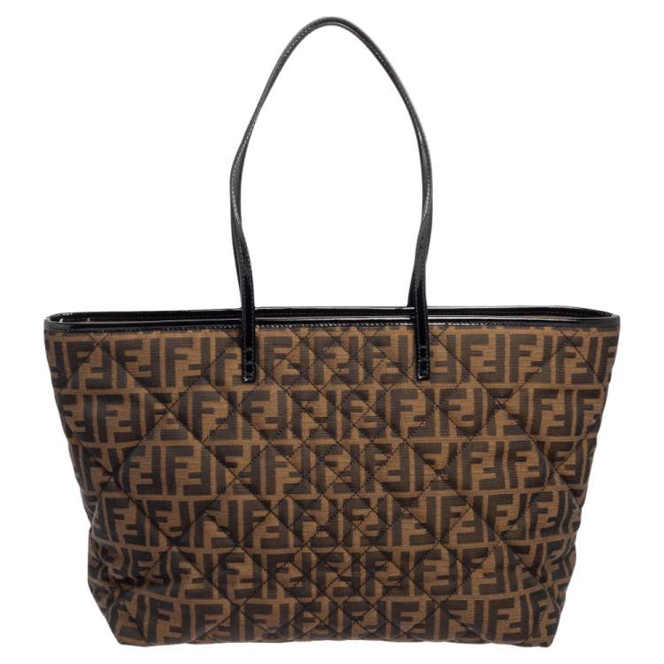 Pre Owned Fendi Tobacco Zucca Fabric Roll Tote