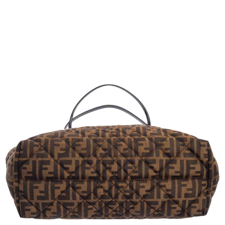 Pre Owned Fendi Tobacco Zucca Fabric Roll Tote