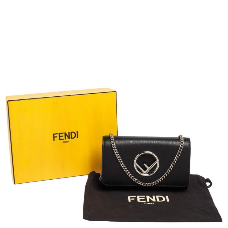 Pre Owned Fendi Black Leather Kan I F Wallet On Chain Clutch