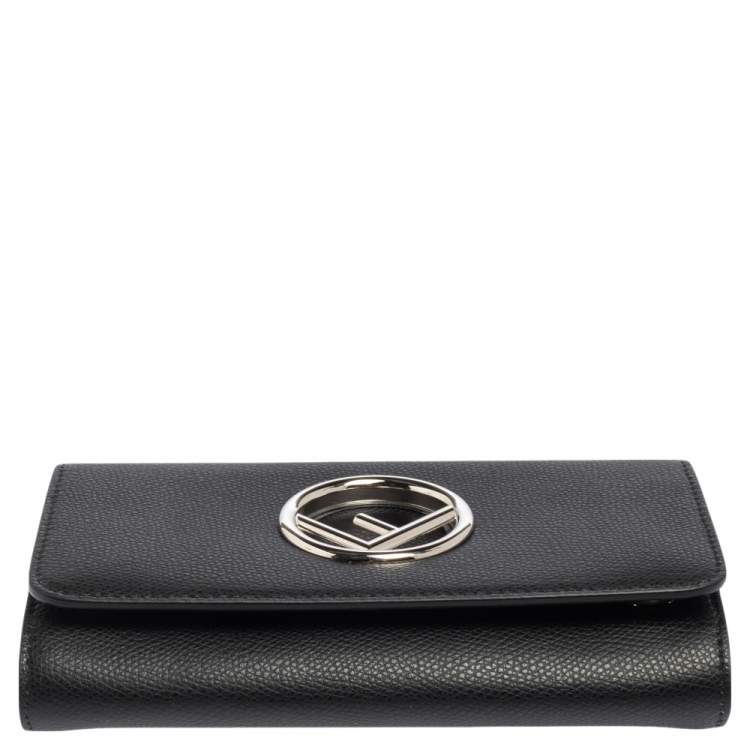 Pre Owned Fendi Black Leather Kan I F Wallet On Chain Clutch