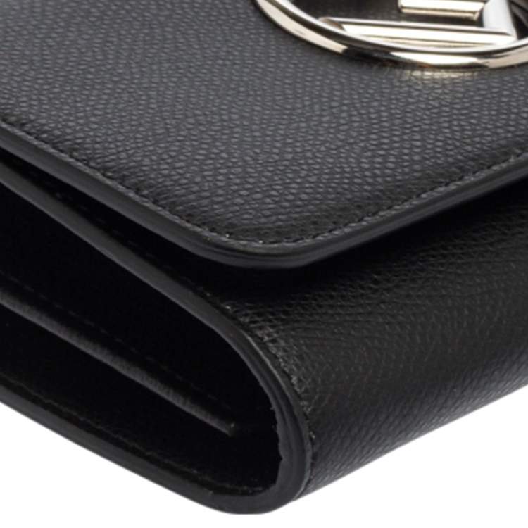 Pre Owned Fendi Black Leather Kan I F Wallet On Chain Clutch