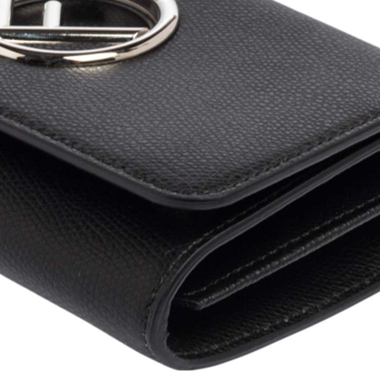 Pre Owned Fendi Black Leather Kan I F Wallet On Chain Clutch