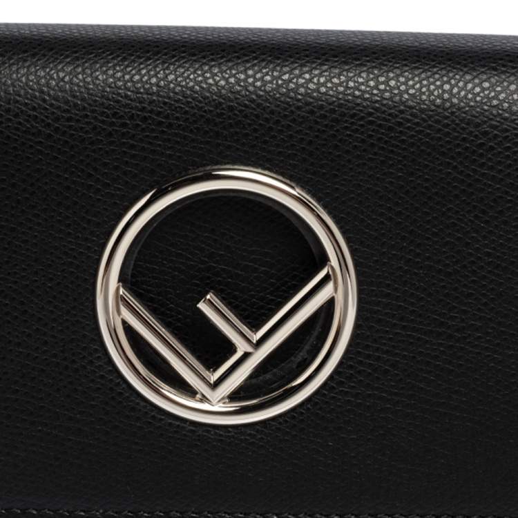 Pre Owned Fendi Black Leather Kan I F Wallet On Chain Clutch