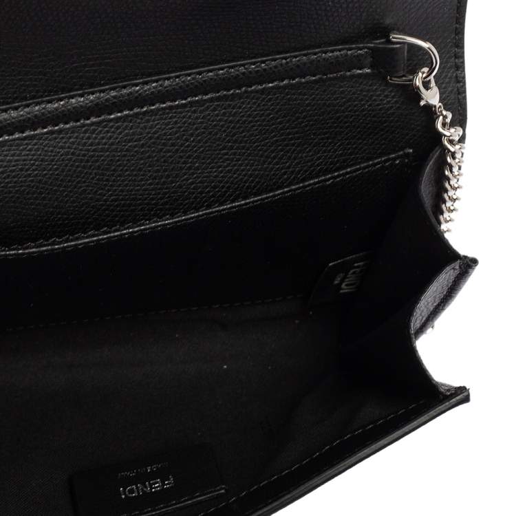 Pre Owned Fendi Black Leather Kan I F Wallet On Chain Clutch