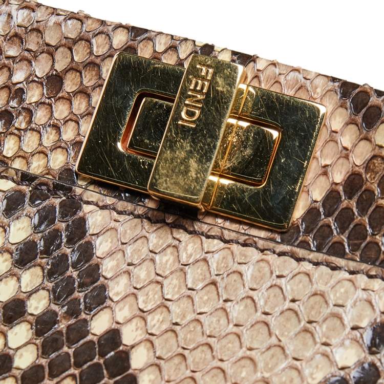 Pre Owned Fendi Beige Python Mini Peekaboo Top Handle Bag