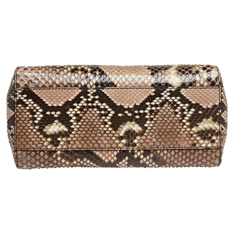 Pre Owned Fendi Beige Python Mini Peekaboo Top Handle Bag