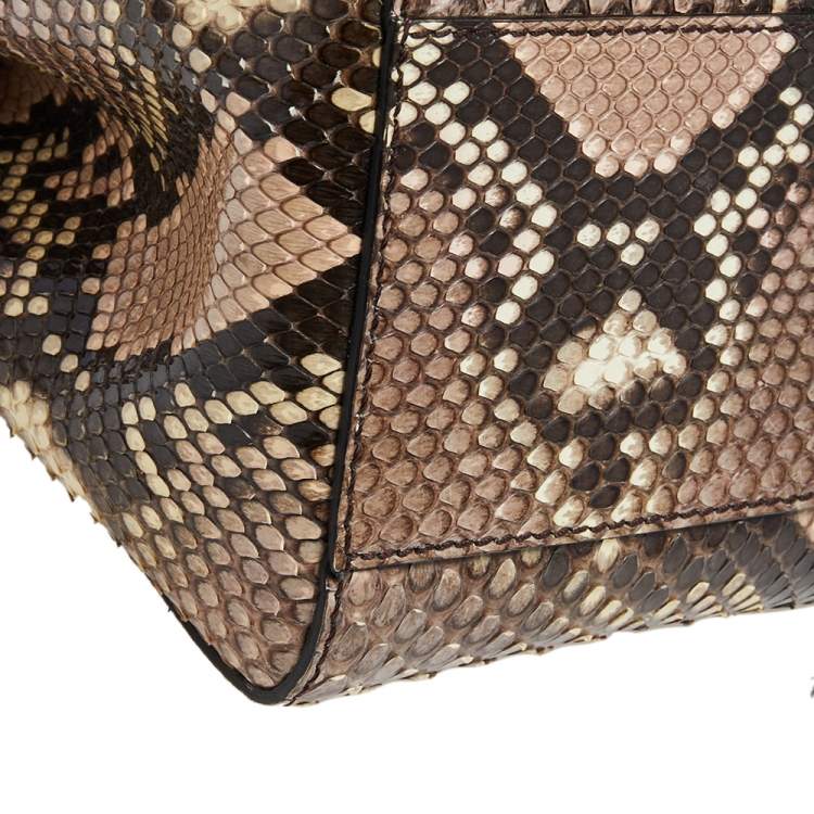 Pre Owned Fendi Beige Python Mini Peekaboo Top Handle Bag