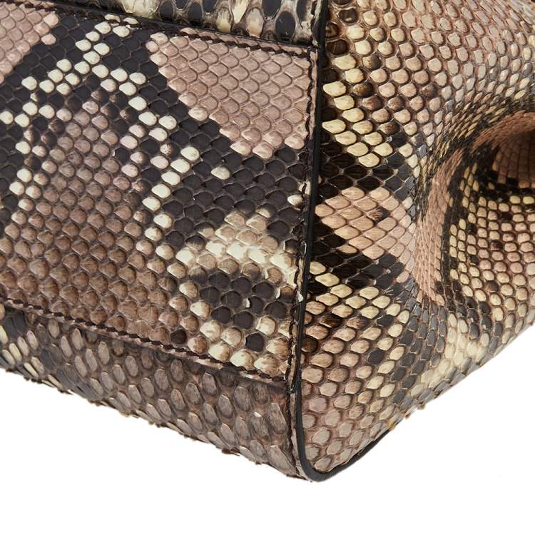 Pre Owned Fendi Beige Python Mini Peekaboo Top Handle Bag