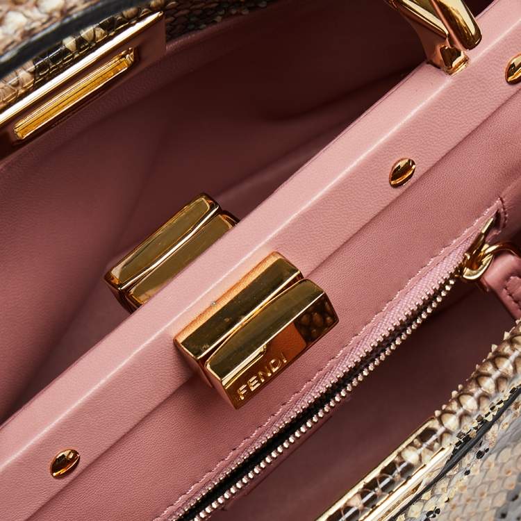 Pre Owned Fendi Beige Python Mini Peekaboo Top Handle Bag