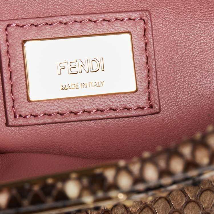 Pre Owned Fendi Beige Python Mini Peekaboo Top Handle Bag