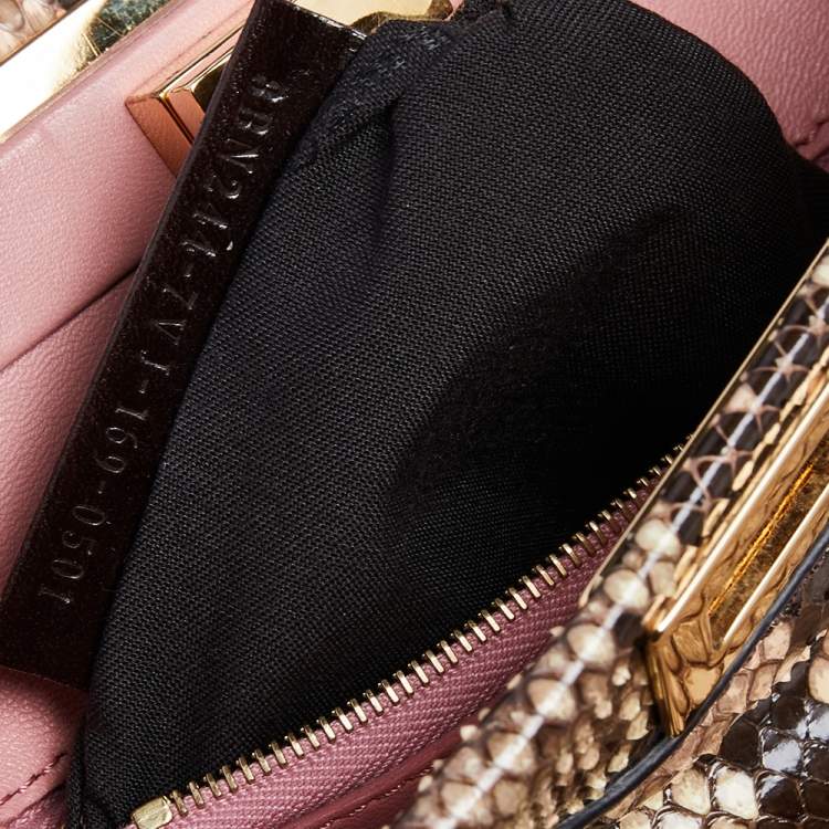 Pre Owned Fendi Beige Python Mini Peekaboo Top Handle Bag