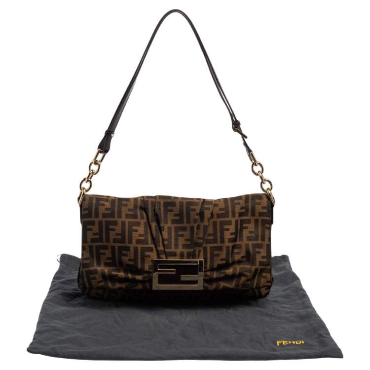 Pre Owned Fendi Tobacco Zucca Canvas and Patent Leather Mia Flap Shoulder Bag