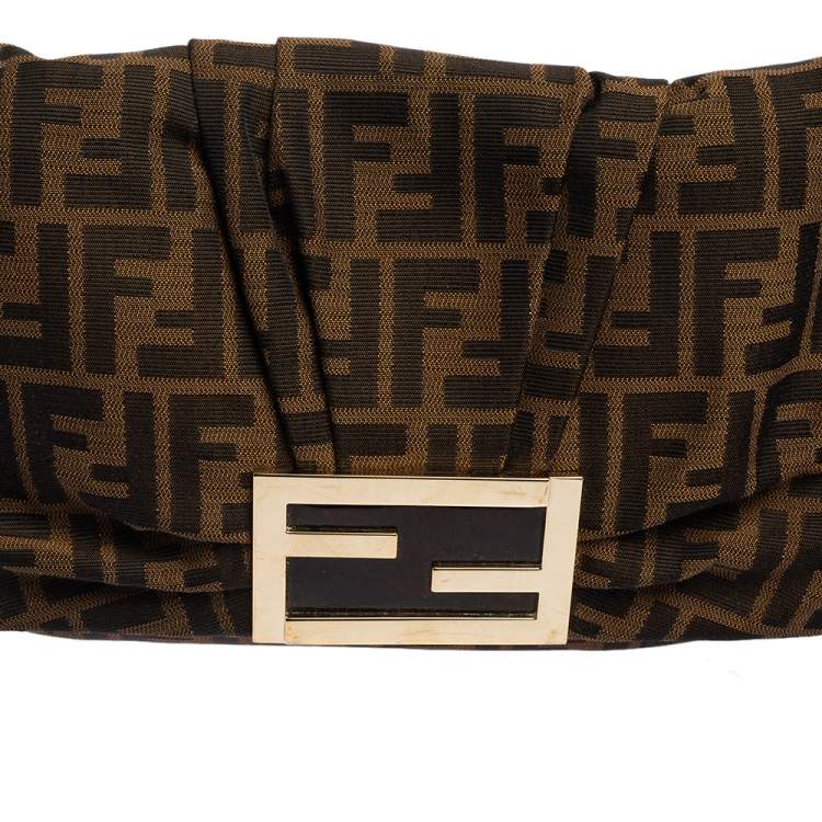 Pre Owned Fendi Tobacco Zucca Canvas and Patent Leather Mia Flap Shoulder Bag