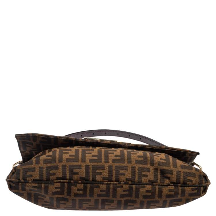 Pre Owned Fendi Tobacco Zucca Canvas and Patent Leather Mia Flap Shoulder Bag