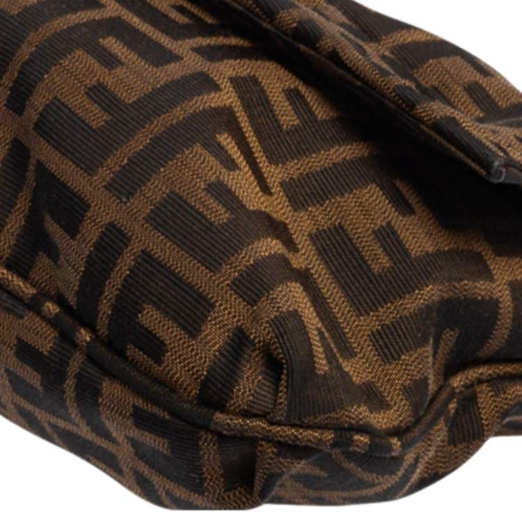 Pre Owned Fendi Tobacco Zucca Canvas and Patent Leather Mia Flap Shoulder Bag