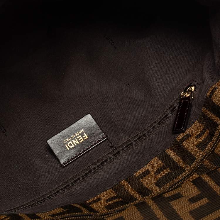Pre Owned Fendi Tobacco Zucca Canvas and Patent Leather Mia Flap Shoulder Bag