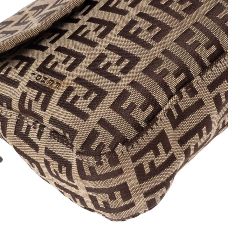 Pre Owned Fendi Beige/Brown Zucchino Canvas and Leather Baguette Flap Bag