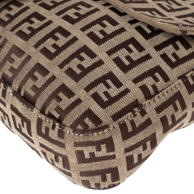 Pre Owned Fendi Beige/Brown Zucchino Canvas and Leather Baguette Flap Bag