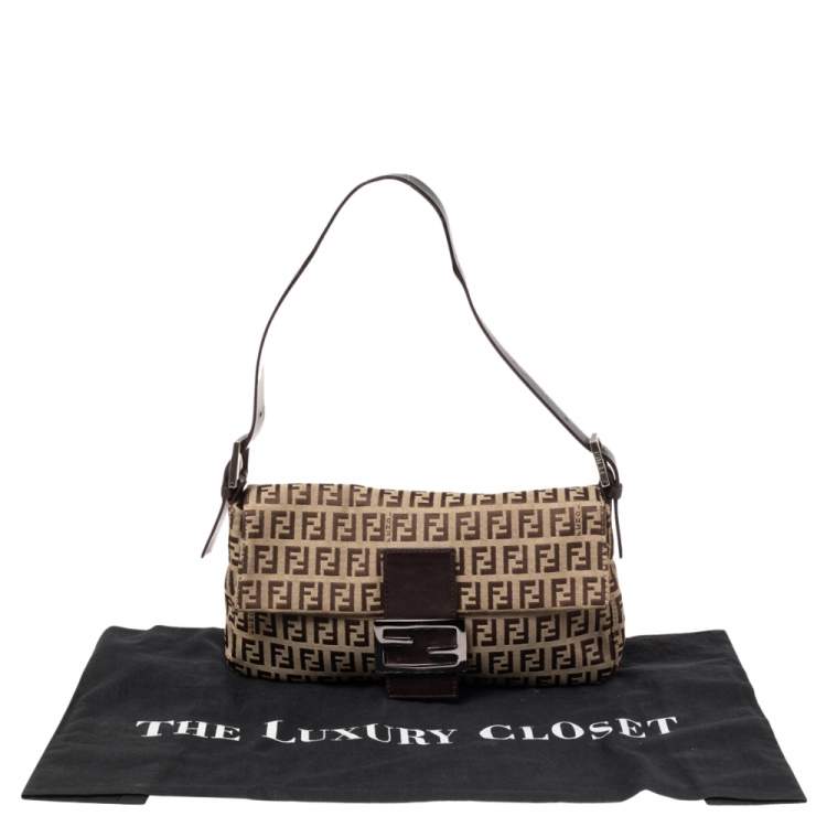 Pre Owned Fendi Beige/Brown Zucchino Canvas and Leather Baguette Flap Bag